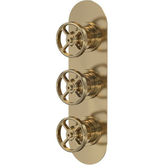 Crawford Industrial Concealed Shower Valve with Diverter Triple Handle - Brushed Brass