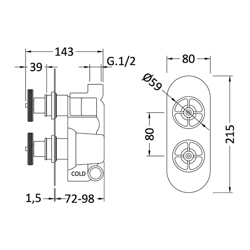 Crawford Industrial Concealed Shower Valve Dual Handle - Chrome