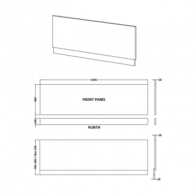 Crawford MDF Bath Front Panel and Plinth 560mm H x 1700mm W - Gloss White