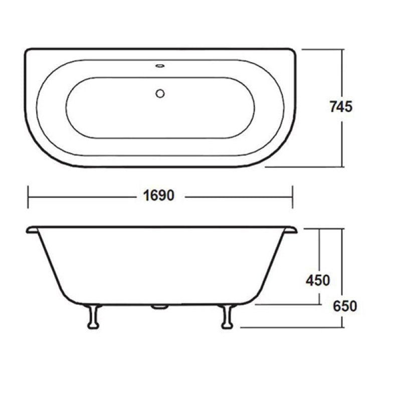 Crawford Kenton Back to Wall Freestanding Bath 1700mm x 750mm - Pride Leg Set