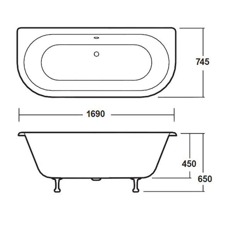 Crawford Kenton Back to Wall Freestanding Bath 1700mm x 750mm - Pride Leg Set