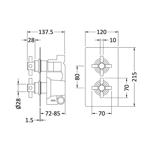 Crawford Kristal Crosshead Concealed Shower Valve Dual Handle - Chrome