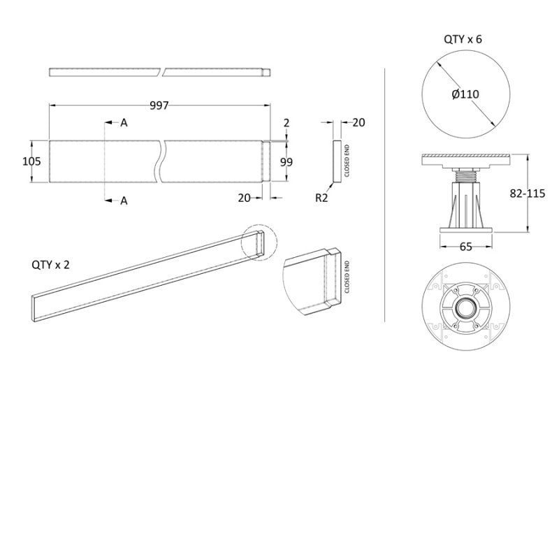 Leg Set Suitable for 700-900 Square & Rectangular Trays