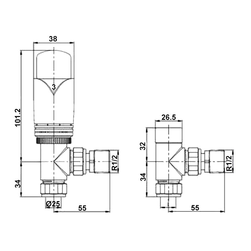 Crawford Luxury Angled Thermostatic Radiator Valves Pair - Chrome