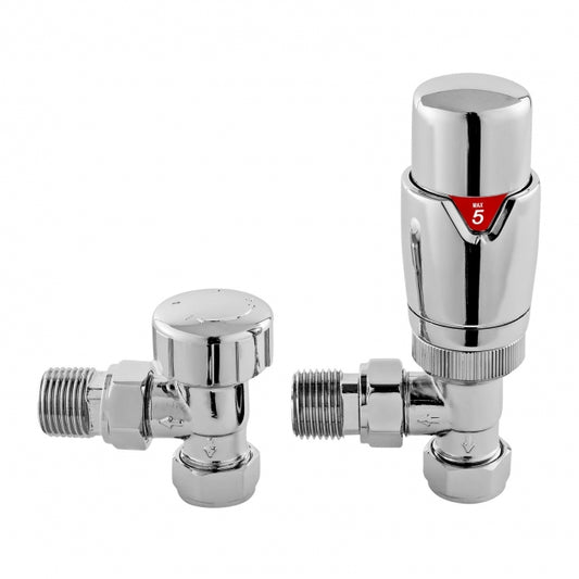 Crawford Victorian Crosshead Angled Radiator Valves Pair - Chrome