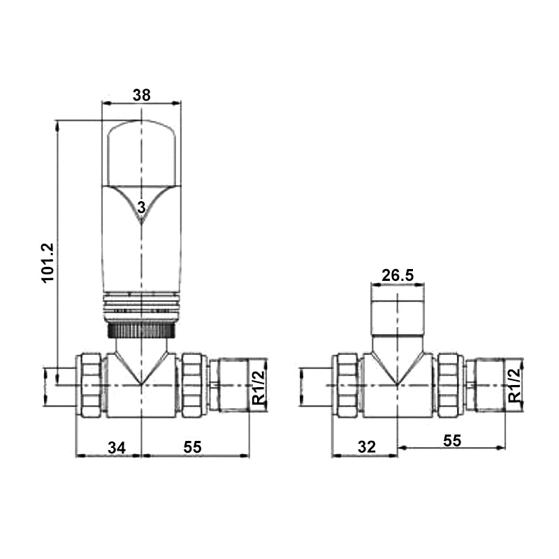 Crawford Corner Dual Fuel Crawford Luxury Straight Thermostatic Radiator Valves Pair - ChromeValves Pair Pack - Chrome (Copy)