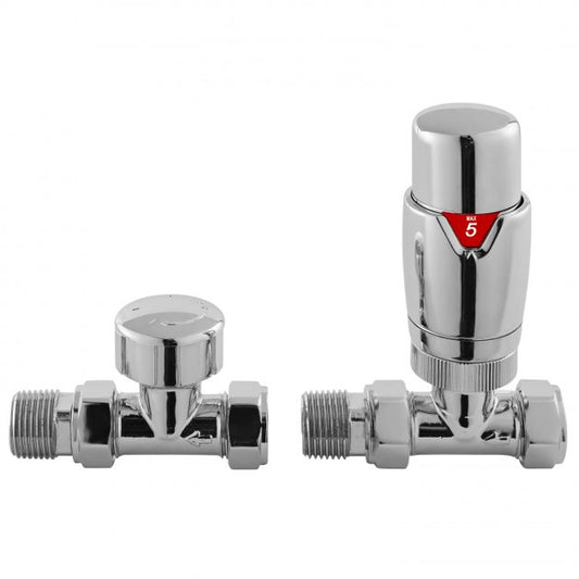 Crawford Corner Dual Fuel Crawford Luxury Straight Thermostatic Radiator Valves Pair - ChromeValves Pair Pack - Chrome (Copy)