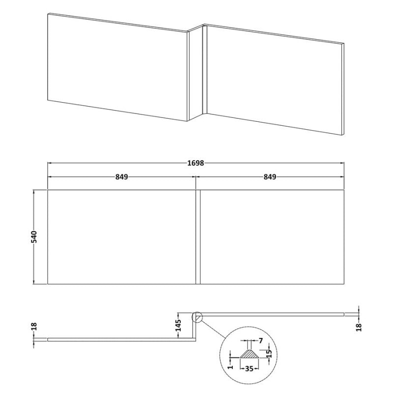 Crawford MFC Shower Bath Front Panel 520mm H x 1700mm W - Coastal Grey