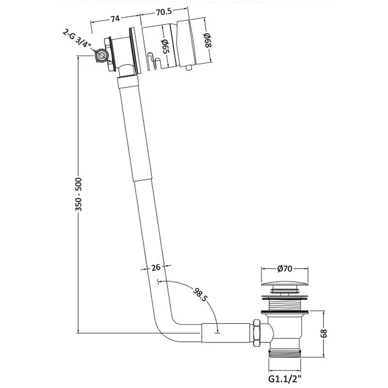 Crawford Minimalist Freeflow Bath Filler and Waste with Single Lever