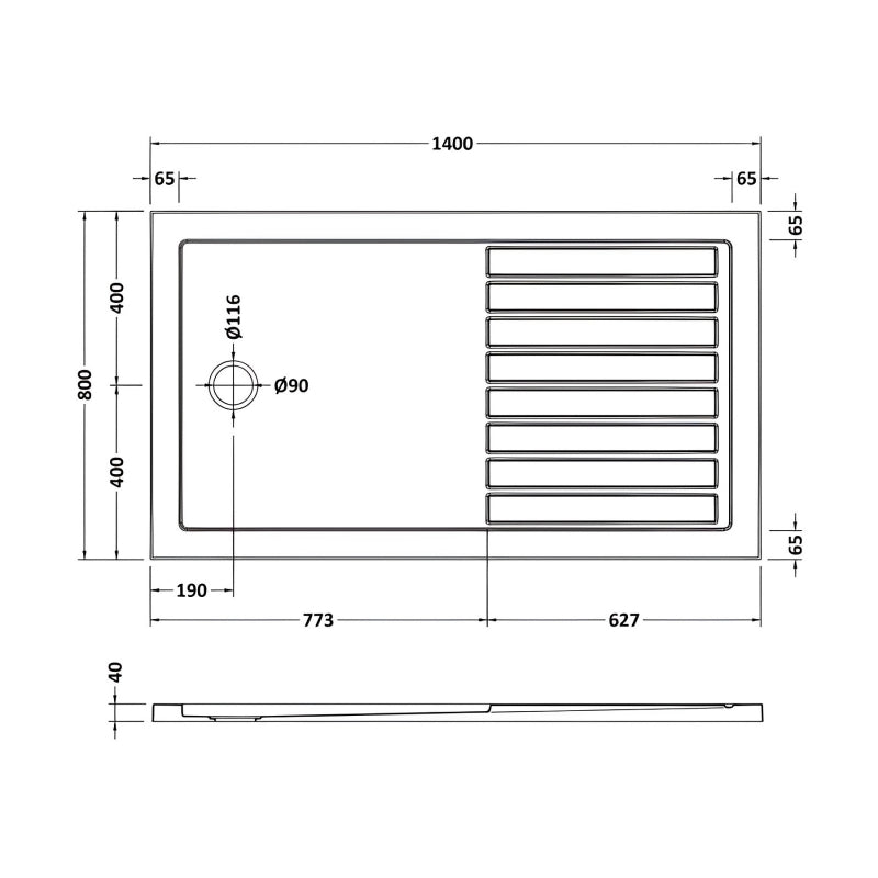 Slip Resistant Rectangular Walk-In Shower Tray 1400 x 800mm