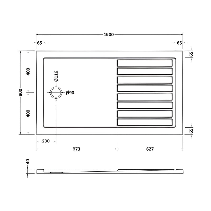 Slip Resistant Rectangular Walk-In Shower Tray 1600 x 800mm