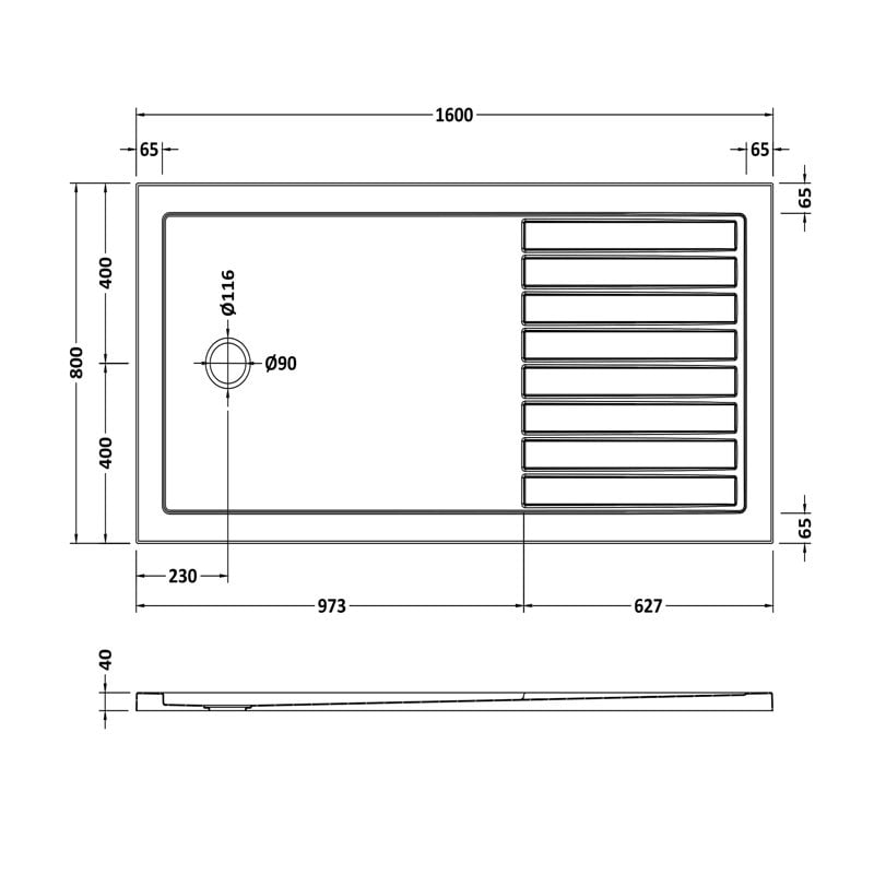 Crawford Slate Rectangular Walk-In Shower Tray 1600mm x 800mm - Grey