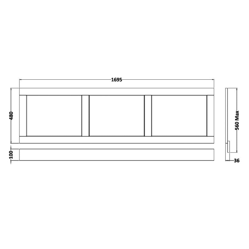 Crawford Old London Bath Front Panel 560mm H x 1695mm W - Storm Grey