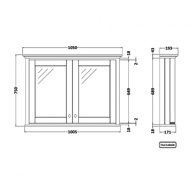 Crawford Old London Mirrored Bathroom Cabinet 1050mm Wide - Timeless Sand