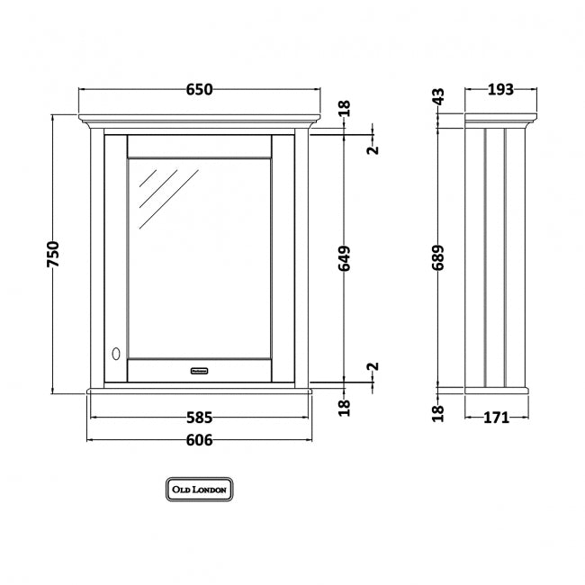 Crawford Old London Mirrored Bathroom Cabinet 650mm Wide - Timeless Sand