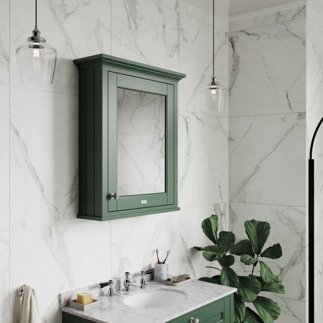 Crawford Old London Mirrored Bathroom Cabinet 650mm Wide - Hunter Green