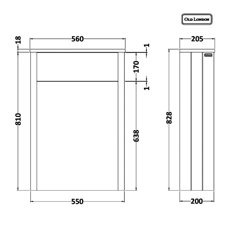 Crawford Old London Back to Wall WC Unit 550mm Wide - Storm Grey