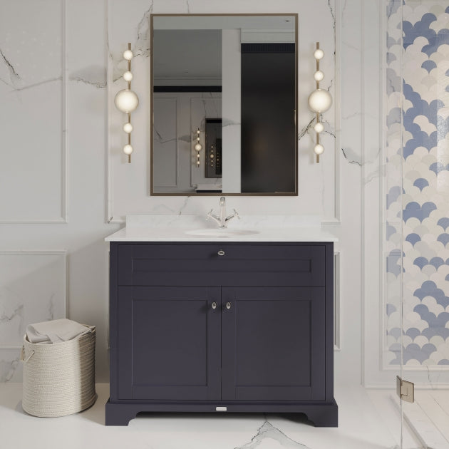 Crawford Old London Floor Standing Vanity Unit with 1TH White Marble Top Basin 1000mm Wide - Twilight Blue