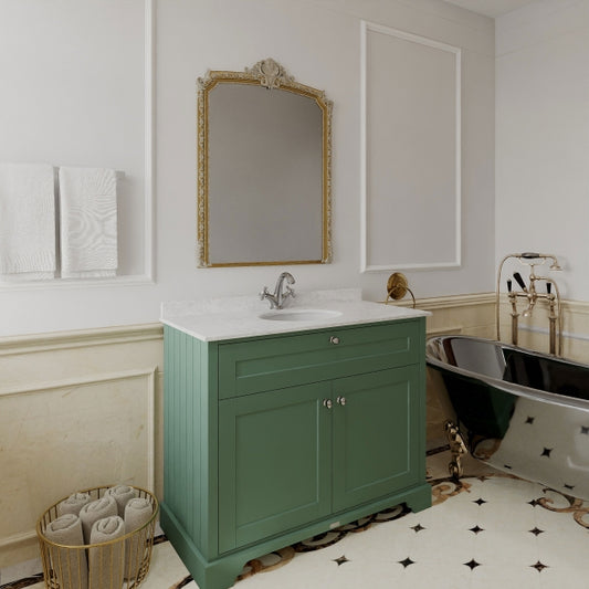 Crawford Old London Floor Standing Vanity Unit with 1TH White Marble Top Basin 1000mm Wide - Hunter Green