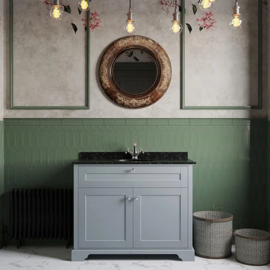 Crawford Old London Floor Standing Vanity Unit with 1TH Black Marble Top Basin 1000mm Wide - Twilight Blue