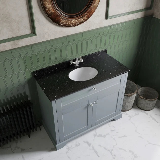 Crawford Old London Floor Standing Vanity Unit with 1TH Black Marble Top Basin 1000mm Wide - Timeless Sand