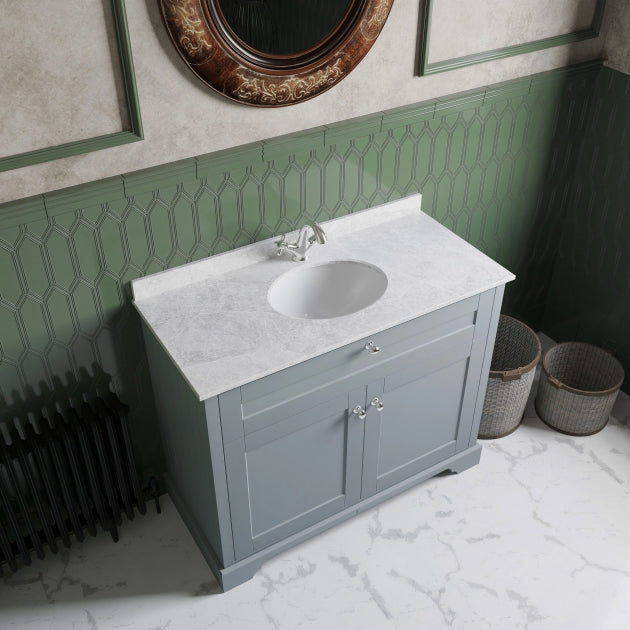 Crawford Old London Floor Standing Vanity Unit with 1TH White Marble Top Basin 1000mm Wide - Storm Grey