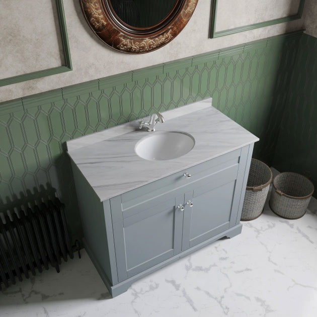 Crawford Old London Floor Standing Vanity Unit with 1TH Grey Marble Top Basin 1000mm Wide - Timeless Sand