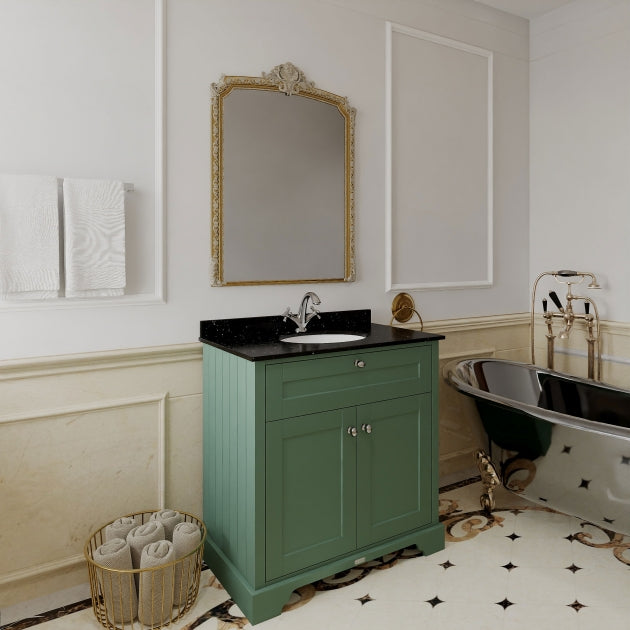 Crawford Old London Floor Standing Vanity Unit with 1TH Black Marble Top Basin 800mm Wide - Hunter Green