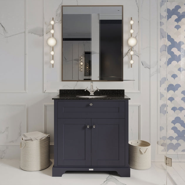 Crawford Old London Floor Standing Vanity Unit with 1TH Black Marble Top Basin 800mm Wide - Twilight Blue