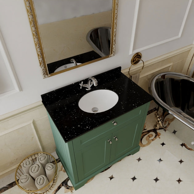 Crawford Old London Floor Standing Vanity Unit with 1TH Black Marble Top Basin 800mm Wide - Hunter Green