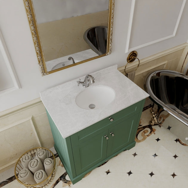 Crawford Old London Floor Standing Vanity Unit with 1TH White Marble Top Basin 800mm Wide - Hunter Green