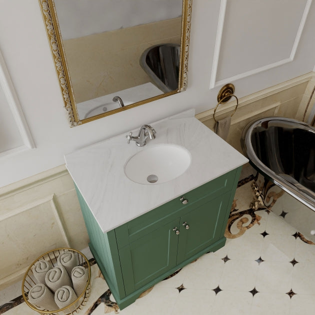 Crawford Old London Floor Standing Vanity Unit with 1TH Grey Marble Top Basin 800mm Wide - Hunter Green