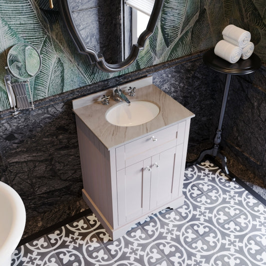 Crawford Old London Floor Standing Vanity Unit with 3TH Grey Marble Top Basin 600mm Wide - Timeless Sand