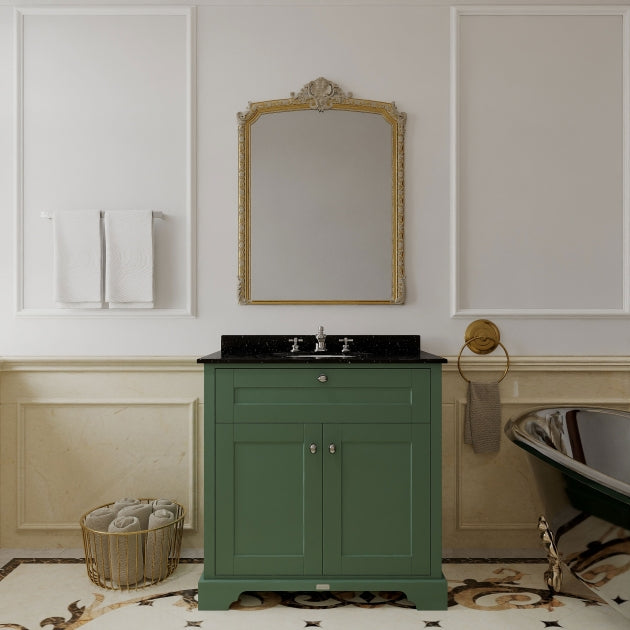 Crawford Old London Floor Standing Vanity Unit with 3TH Black Marble Top Basin 800mm Wide - Hunter Green