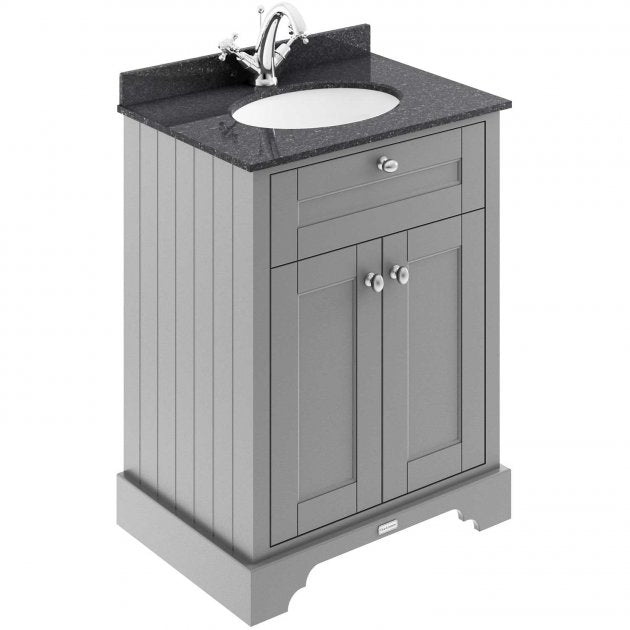 Crawford Old London Floor Standing Vanity Unit with 1TH Black Marble Top Basin 600mm Wide - Storm Grey