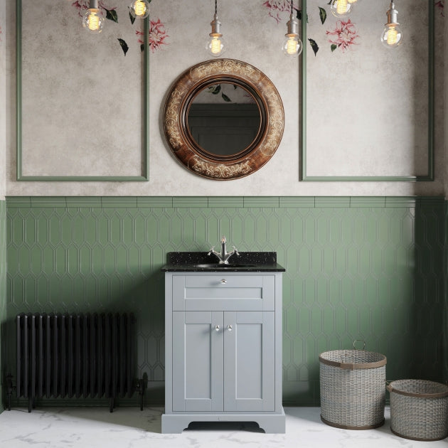 Crawford Old London Floor Standing Vanity Unit with 1TH Black Marble Top Basin 600mm Wide - Storm Grey