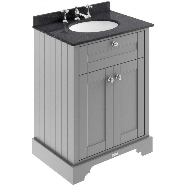 Crawford Old London Floor Standing Vanity Unit with 3TH Black Marble Top Basin 600mm Wide - Storm Grey