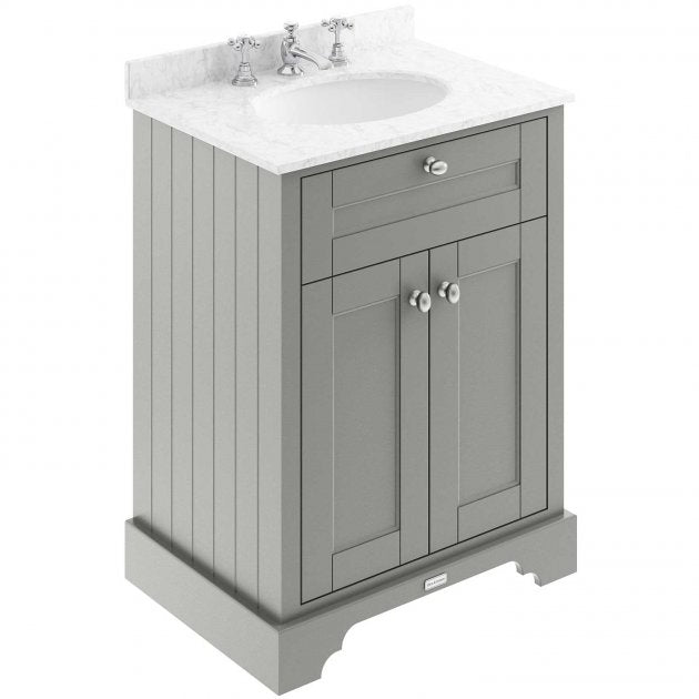 Crawford Old London Floor Standing Vanity Unit with 3TH Grey Marble Top Basin 600mm Wide - Storm Grey