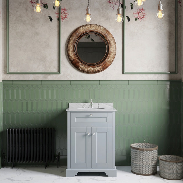 Crawford Old London Floor Standing Vanity Unit with 3TH Grey Marble Top Basin 600mm Wide - Storm Grey