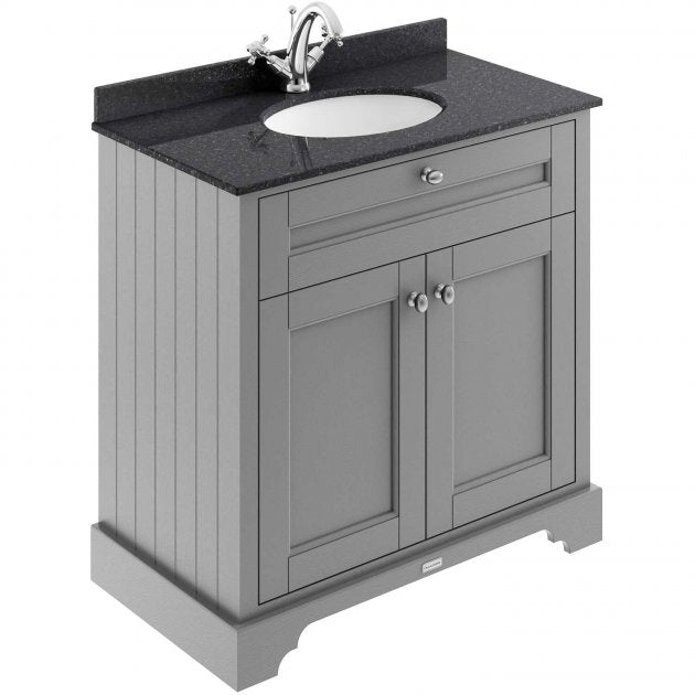 Crawford Old London Floor Standing Vanity Unit with 1TH Black Marble Top Basin 800mm Wide - Storm Grey