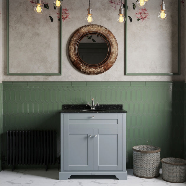 Crawford Old London Floor Standing Vanity Unit with 1TH Black Marble Top Basin 800mm Wide - Storm Grey