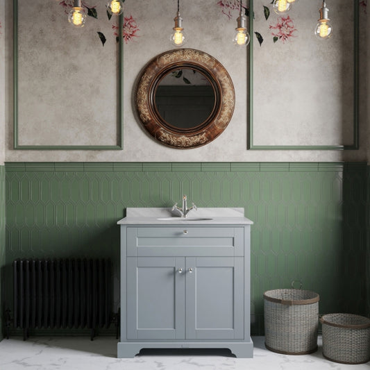 Crawford Old London Floor Standing Vanity Unit with 1TH White Marble Top Basin 800mm Wide - Storm Grey