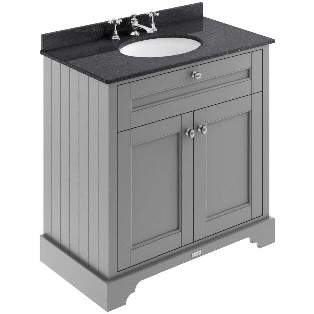 Crawford Old London Floor Standing Vanity Unit with 3TH Black Marble Top Basin 800mm Wide - Storm Grey