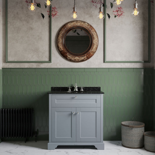 Crawford Old London Floor Standing Vanity Unit with 3TH Black Marble Top Basin 800mm Wide - Storm Grey