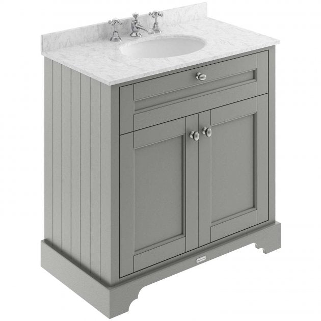 Crawford Old London Floor Standing Vanity Unit with 3TH Grey Marble Top Basin 800mm Wide - Storm Grey