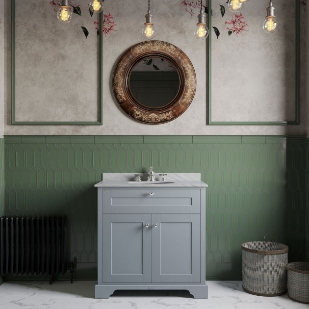 Crawford Old London Floor Standing Vanity Unit with 3TH Grey Marble Top Basin 800mm Wide - Storm Grey