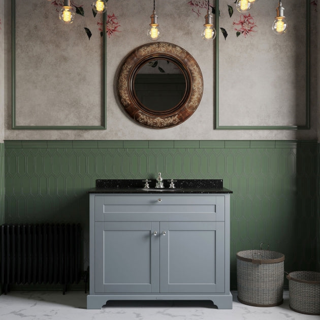 Crawford Old London Floor Standing Vanity Unit with 3TH Black Marble Top Basin 1000mm Wide - Storm Grey