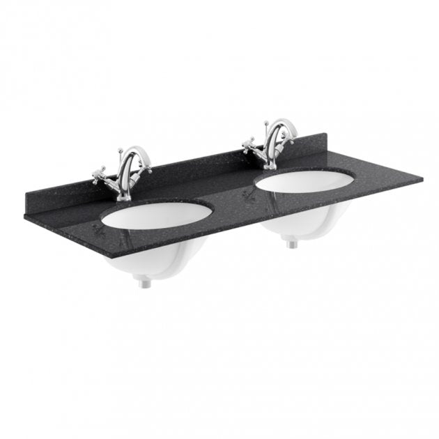 Crawford Old London Floor Standing Vanity Unit with 1TH Black Marble Top Basin 1200mm Wide - Storm Grey