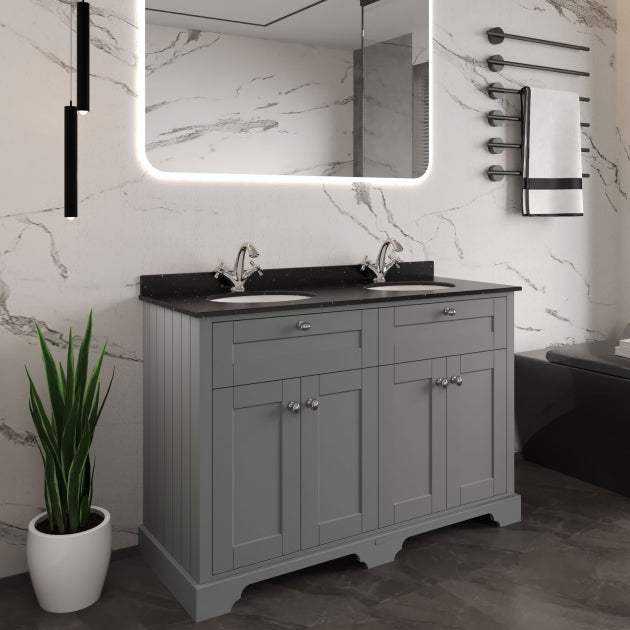 Crawford Old London Floor Standing Vanity Unit with 1TH Black Marble Top Basin 1200mm Wide - Storm Grey