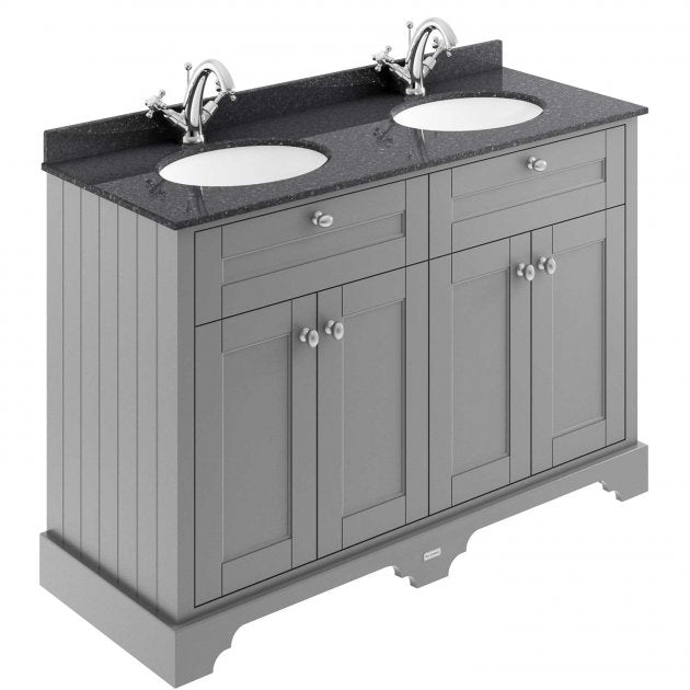 Crawford Old London Floor Standing Vanity Unit with 1TH Black Marble Top Basin 1200mm Wide - Storm Grey